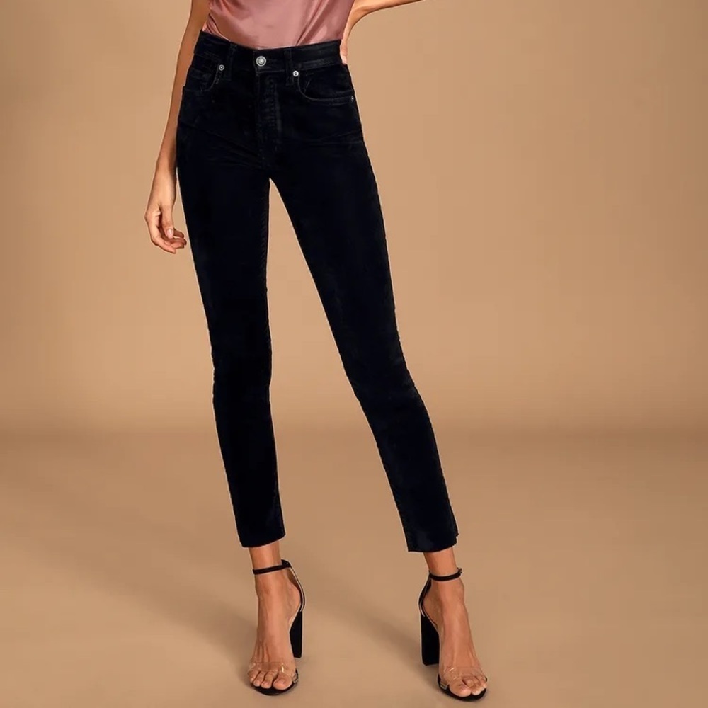 Free People - Stella Black Velvet High-Rise Skinny Jeans 25